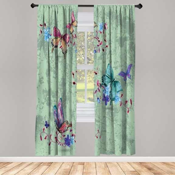 Ambesonne Butterfly Curtains, Springtime Moths Dancing, Pair of 28"x95", Pale Green