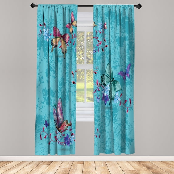 Ambesonne Butterfly Curtains, Springtime Moths Dancing, Pair of 28"x95", Sea Blue