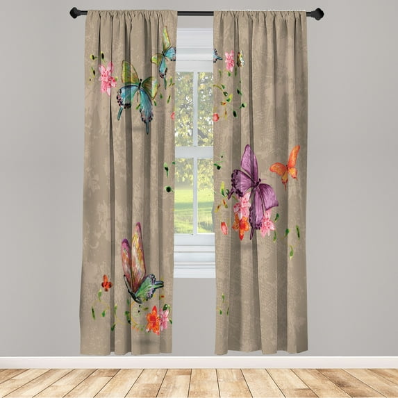 Ambesonne Butterfly Curtains, Springtime Moths Dancing, Pair of 28"x95", Warm Taupe