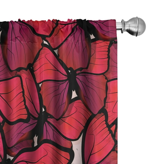 Ambesonne Butterfly Curtains, Stained Glass Style Print, Pair of 28"x63", Dark Coral Blue Violet