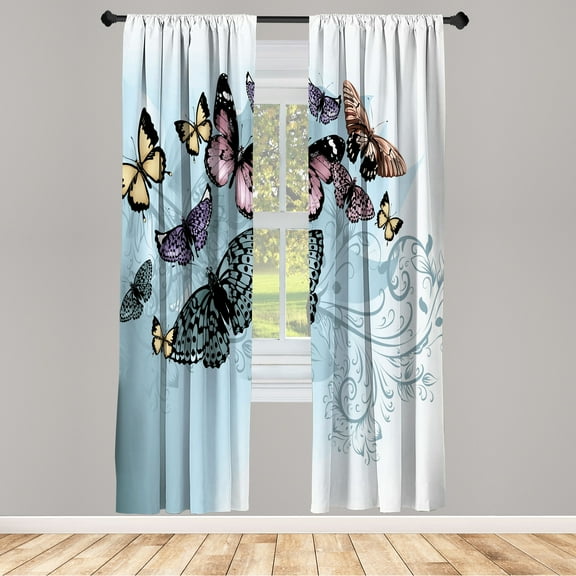 Ambesonne Butterfly Curtains, Vintage Monarch Damask, Pair of 28"x63", Grey Pink