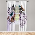 thumbnail image 1 of Ambesonne Butterfly Curtains, Vintage Monarch Damask, Pair of 28"x95", Plum White, 1 of 2
