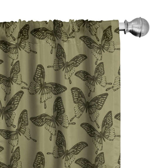 Ambesonne Butterfly Curtains, Vintage Moth Butterflies, Pair of 28"x84", Dark Olive Green and Cocoa