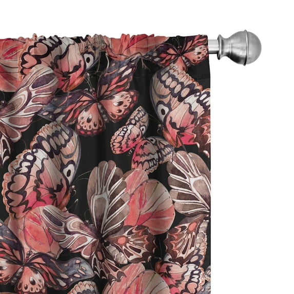 Ambesonne Butterfly Curtains, Watercolor Summer Wings, Pair of 28"x84", Black Brown and Coral