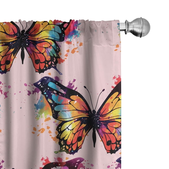 Ambesonne Butterfly Curtains, Wings Multicolored Print, Pair of 28"x63", Vermilion Turquoise White