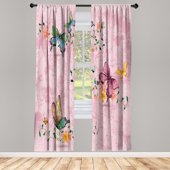 Ambesonne Butterfly Curtains, Wings Transformation Art, Pair of 28"x95", Pale Pink
