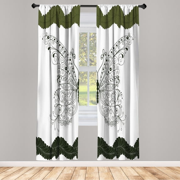 Ambesonne Butterfly Curtains, Wings Vintage Modern Art, Pair of 28"x84", Evergreen