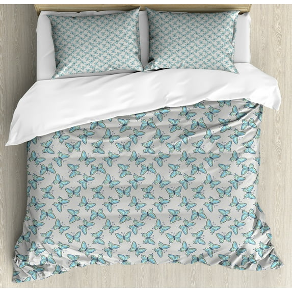 Ambesonne Butterfly Duvet Cover Set, Botanical Tiny Hearts, 2-Calking, Multicolor