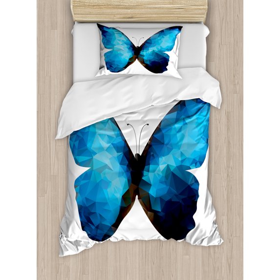 Ambesonne Butterfly Duvet Cover Sets, Modern Blue Ombre, 2-Twin, Pale Blue Dark Blue