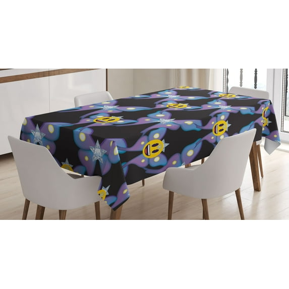 Ambesonne Butterfly Emoji Tablecloth Rectangular Table Cover, Dreamy Wings Spring, 60"x90", Dark Taupe Lilac Mustard