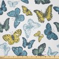 thumbnail image 1 of Ambesonne Butterfly Fabric by the Yard Microfiber, Delicate Insect Spring, 3 Yards, Cadet Blue Yellow White, 1 of 4