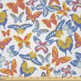 thumbnail image 1 of Ambesonne Butterfly Fabric by the Yard Microfiber, Flying Spring Insects, 5 Yards, Coral Yellow and Blue, 1 of 2