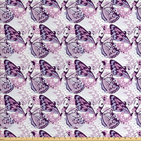 Ambesonne Butterfly Fabric by the Yard Upholstery, Abstract Exotic Wings, 3 Yards, Pale Pink Lavender