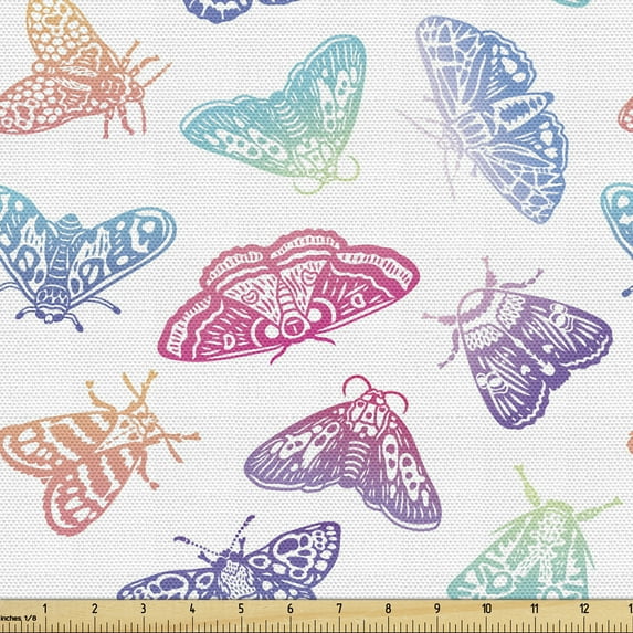 Ambesonne Butterfly Fabric by the Yard Upholstery, Insects Gradient Colors, 5 Yards, Multicolor