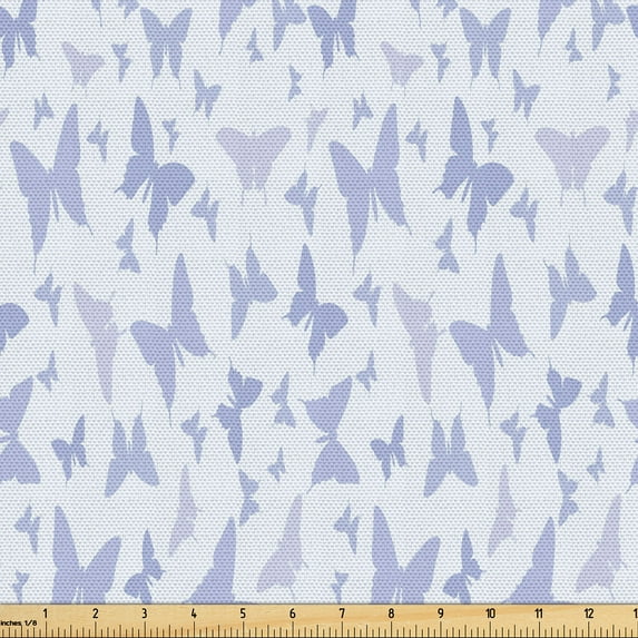 Ambesonne Butterfly Fabric by the Yard Upholstery, Pastel Winged Animals, 10 Yards, Pale Ceil Blue and White