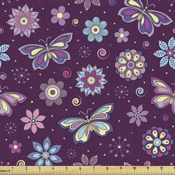 Ambesonne Butterfly Fabric by the Yard Upholstery, Vortex Shapes Design, 1 Yard, Multicolor