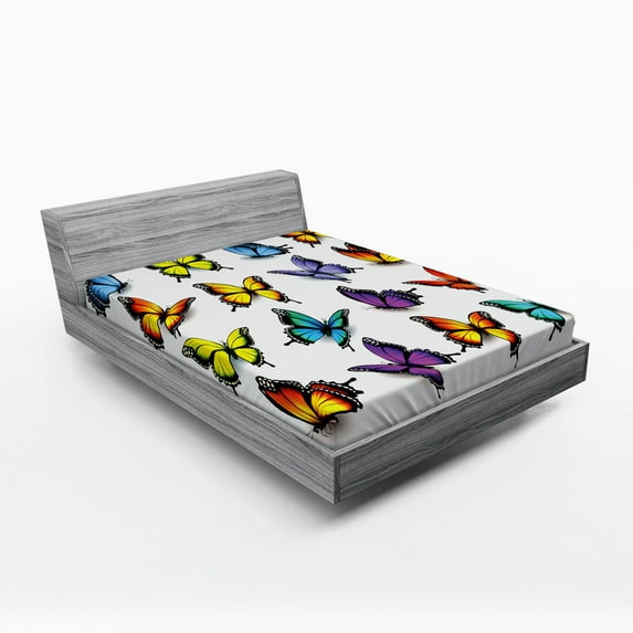 Ambesonne Butterfly Fitted Sheet, Colorful Wings Spring, Full Size, Multicolor