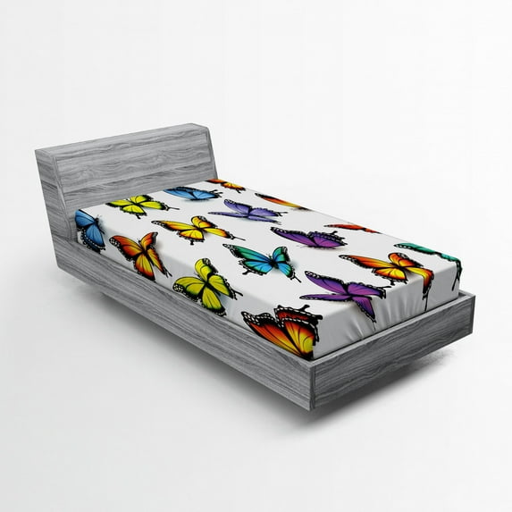 Ambesonne Butterfly Fitted Sheet, Colorful Wings Spring, Twin XL Size, Multicolor