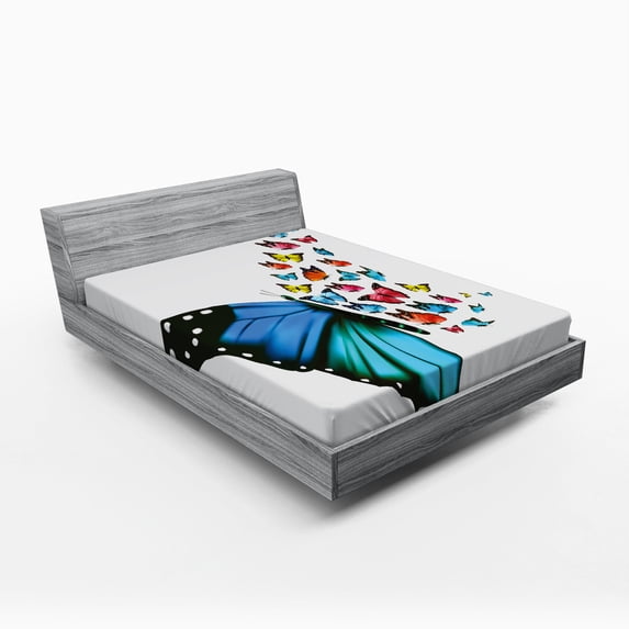 Ambesonne Butterfly Fitted Sheet, Concept Art Monarch, Full Size, Multicolor