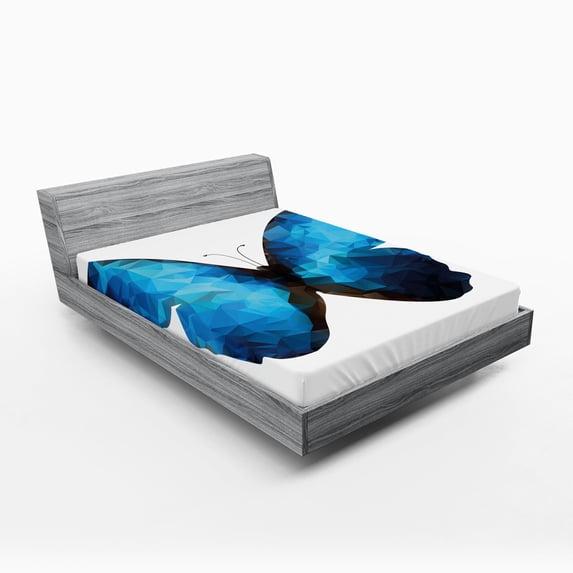 Ambesonne Butterfly Fitted Sheet, Modern Blue Ombre, Full Size, Pale Blue Dark Blue