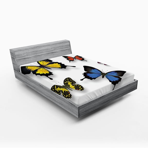 Ambesonne Butterfly Fitted Sheet, Nature Moths Wings, Full Size, Multicolor