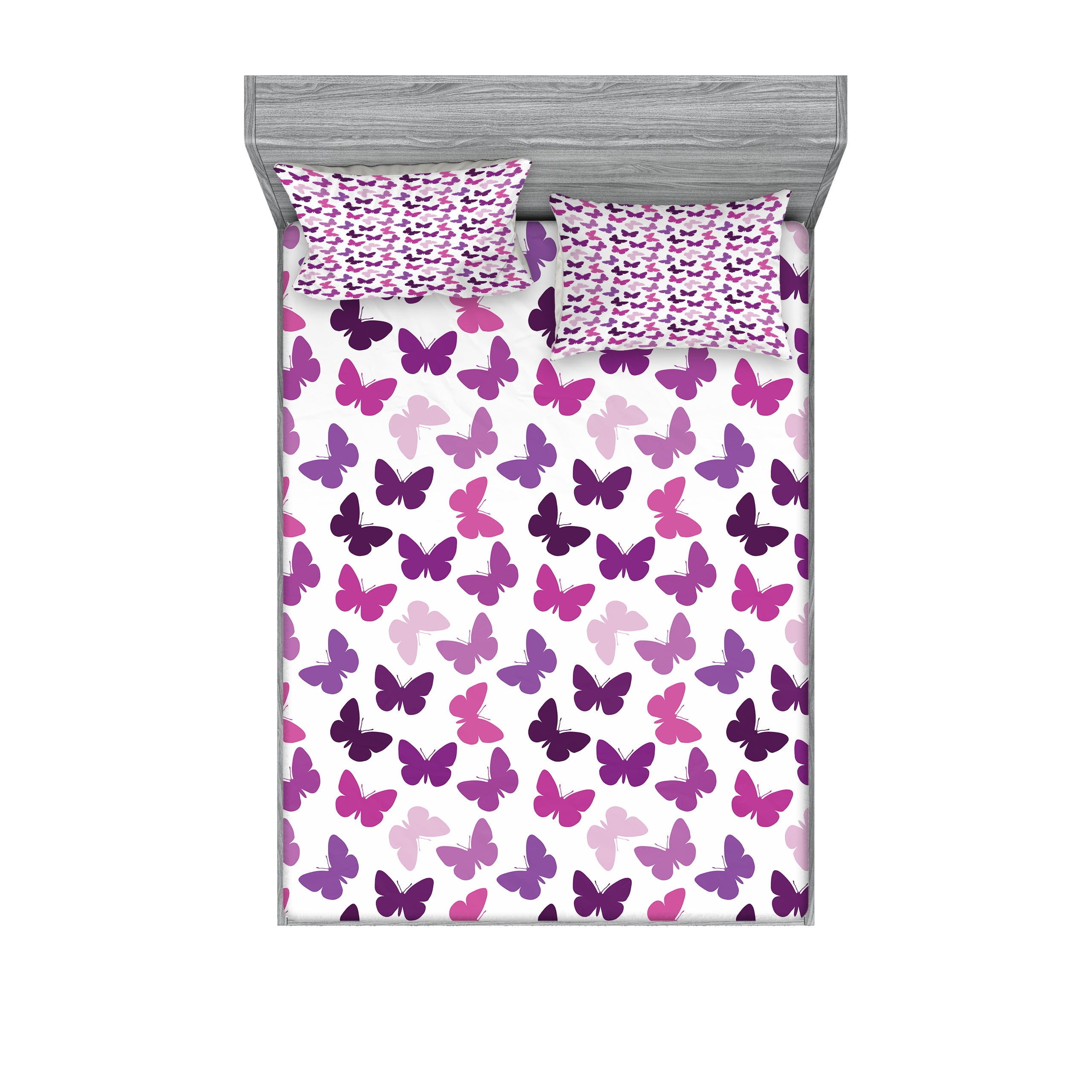 Queen White and Purple Butterfly Microfiber Sheet Set