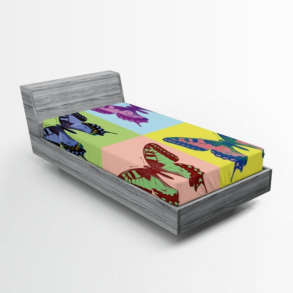 Ambesonne Butterfly Fitted Sheet, Pop Art Swallowtail, Twin Size, Multicolor