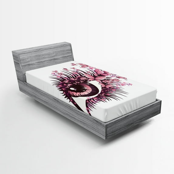 Ambesonne Butterfly Fitted Sheet, Woman Eyelashes, Twin XL Size, Pale Pink Purple