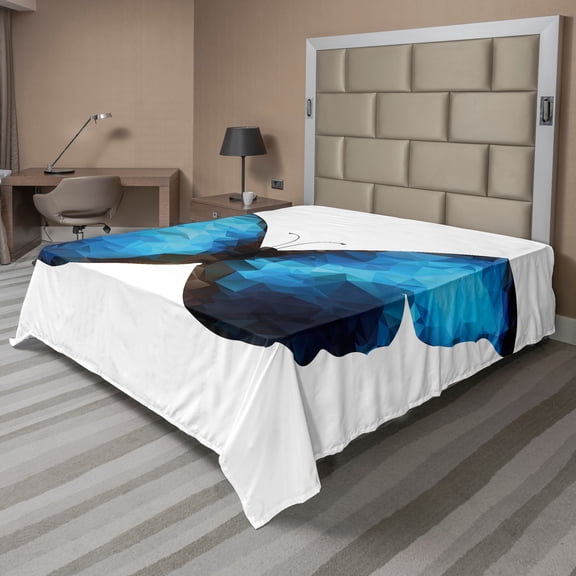 Ambesonne Butterfly Flat Sheet, Modern Blue Ombre, California King, Pale Blue Dark Blue