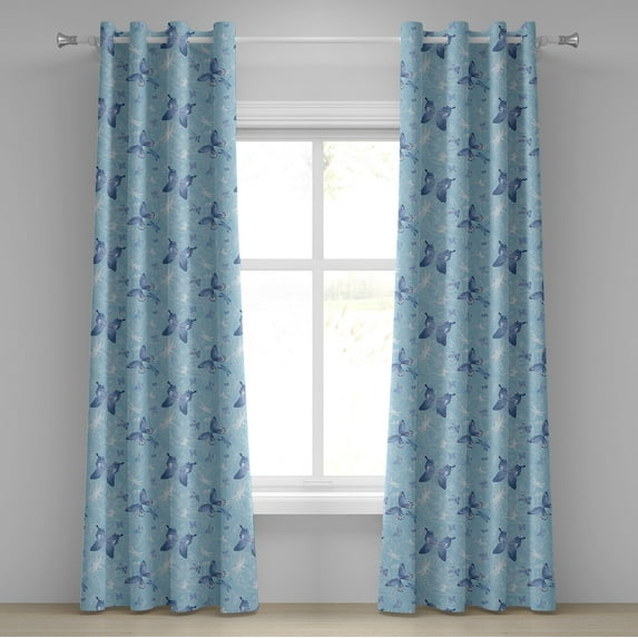 Ambesonne Butterfly Grommet Curtain, Blue Dragonflies, 50" x 72", Blue Pale Blue White