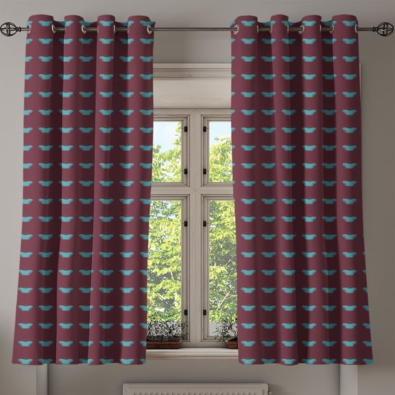 Ambesonne Butterfly Grommet Curtain, Blue Wings on Dark, 50" x 63", Maroon and Turquoise