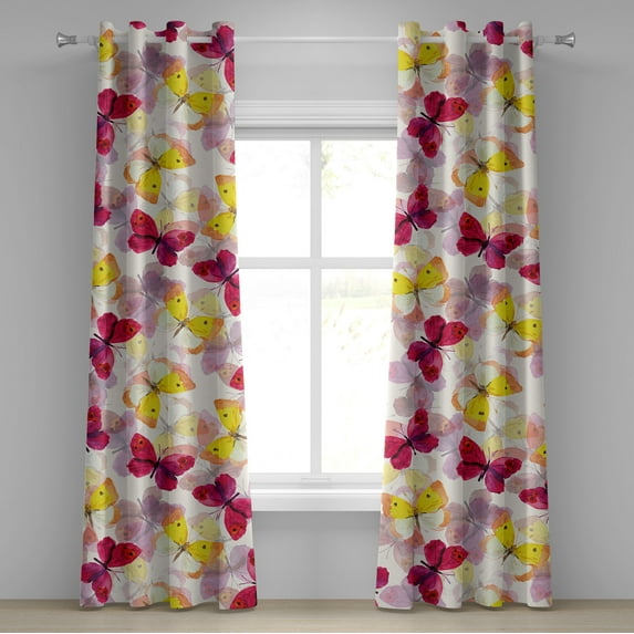 Ambesonne Butterfly Grommet Curtain, Chill Wings of Spring, 50"x72", Magenta Mustard Off White