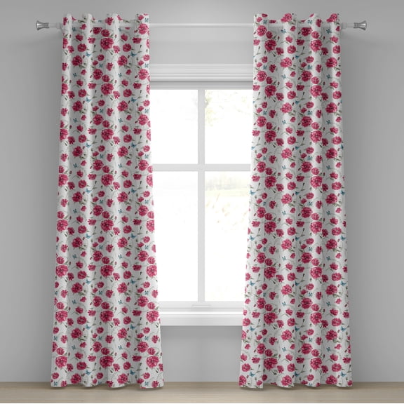 Ambesonne Butterfly Grommet Curtain, Poppy Flora Blossoms, 50" x 72", Pink Reseda Green Blue