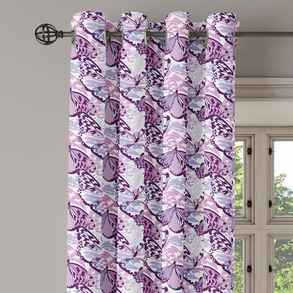 Ambesonne Butterfly Grommet Curtain Single Panel, Purple Wings Camo, 50"x60", Lavender Lilac Violet