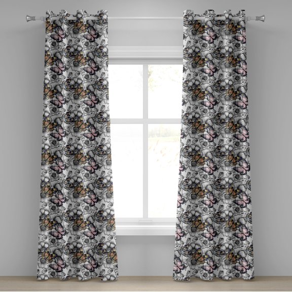 Ambesonne Butterfly Grommet Curtain, Summer Season Animal, 50" x 120", Pale Pink Orange Black