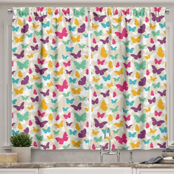 Ambesonne Butterfly Kitchen Curtains, Fantasy Dreamy Spring, 55"x30", Multicolor