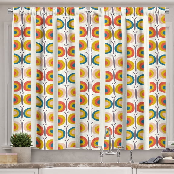 Ambesonne Butterfly Kitchen Curtains, Retro Abstract Insect, 55"x24", White and Multicolor