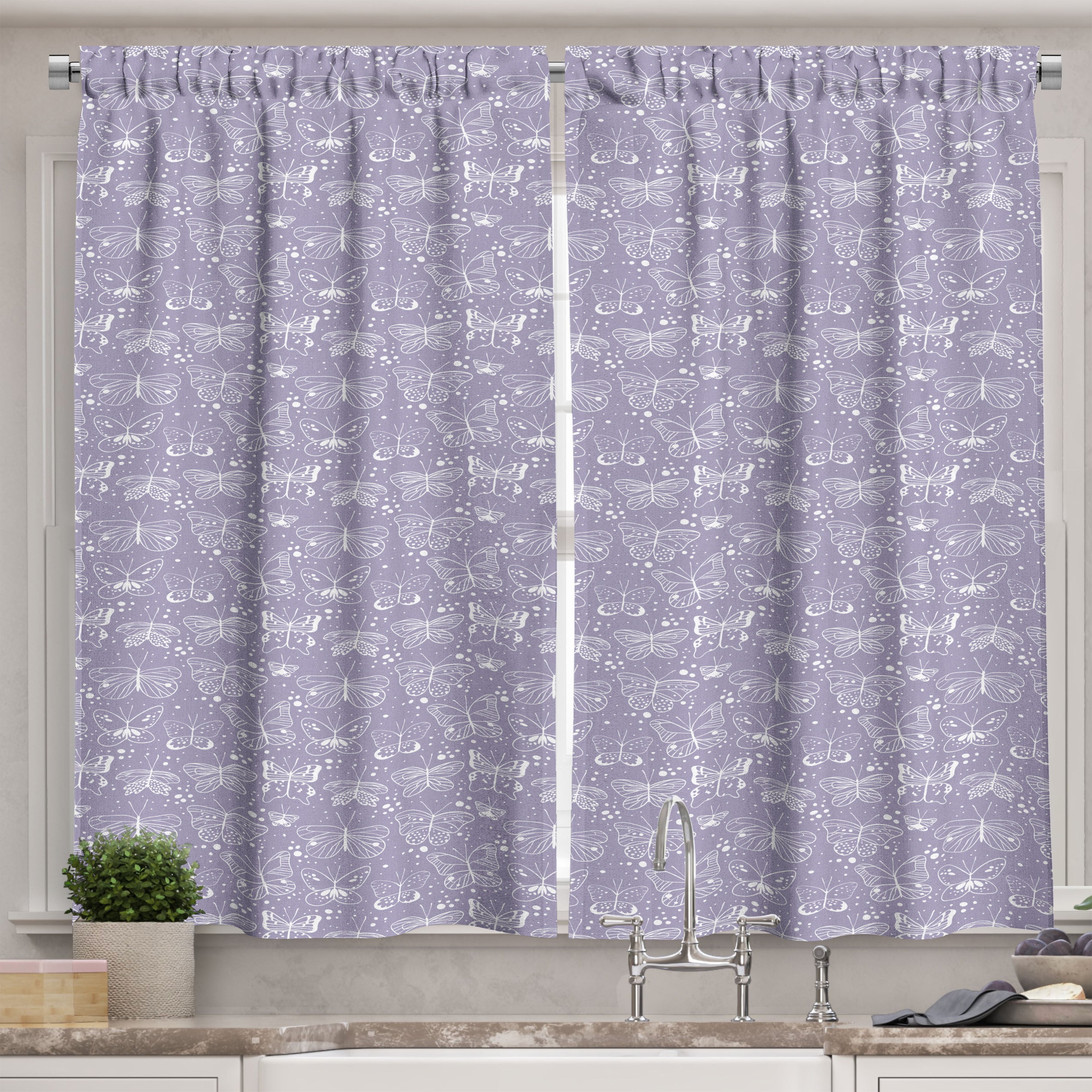 Ambesonne Butterfly Kitchen Curtains, Springtime Thrill Pastel, 55"x45