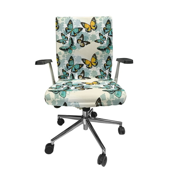 Ambesonne Butterfly Office Chair Cover Stretchable High Back, Moth Floral Silhouettes, Eggshell Multicolor