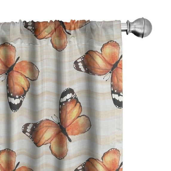 Ambesonne Butterfly Pattern Curtains, Monarch Wings, Pair of 28"x95", Orange Beige Dark Brown