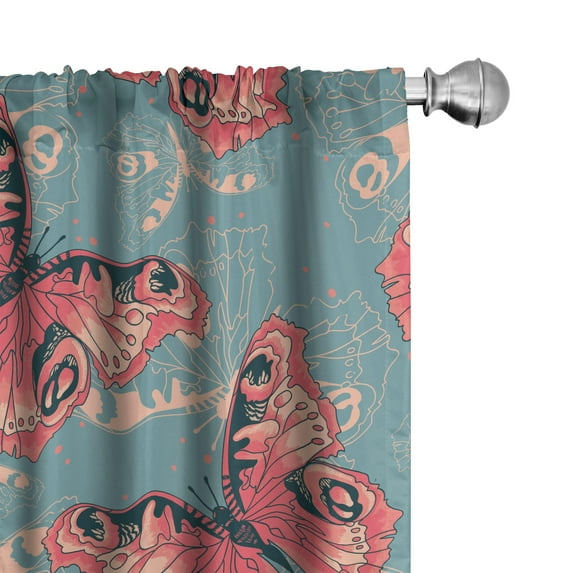 Ambesonne Butterfly Pattern Curtains, Wings on Blue Art, Pair of 28"x84", Cadet Blue Coral Peach
