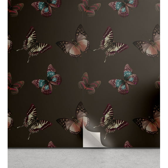 Ambesonne Butterfly Peel & Stick Wallpaper for Home, Butterflies Brown Shades, 13"x72", Cocoa Blush Coral
