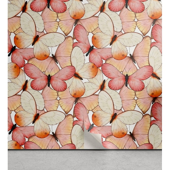 Ambesonne Butterfly Peel & Stick Wallpaper for Home, Butterfly Abstract Pastel, 13"x36", Pale Pink and Pale Peach