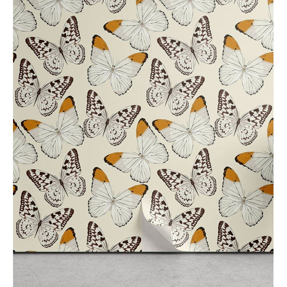 Ambesonne Butterfly Peel & Stick Wallpaper for Home, Meadow Wings Print Boho, 13"x36", Champagne Marigold Ivory