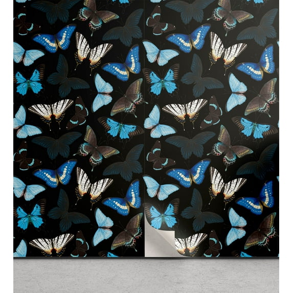 Ambesonne Butterfly Peel & Stick Wallpaper for Home, Misty Jungle Wings Print, 13"x36", Charcoal Grey Pale Blue