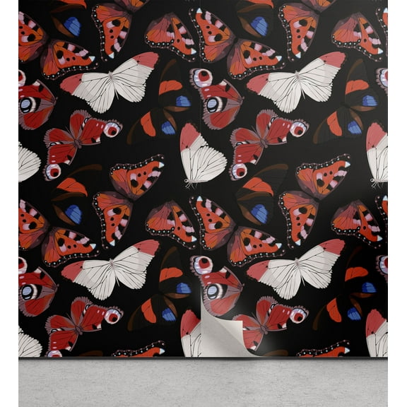 Ambesonne Butterfly Peel & Stick Wallpaper for Home, Nature Night Botanic Art, 13"x72", Coral Black Multicolor