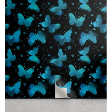 Ambesonne Butterfly Peel & Stick Wallpaper for Home, Neutral Wingy Silhouettes, 13"x36", Pale Blue Charcoal Grey