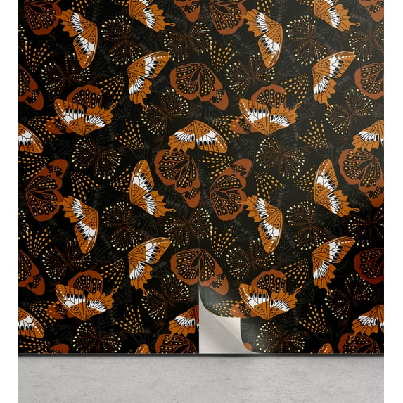Ambesonne Butterfly Peel & Stick Wallpaper for Home, Sepia Tones Butterflies, 13"x36", Burnt Orange Ginger Black