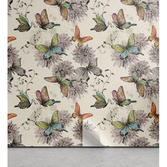 Ambesonne Butterfly Peel & Stick Wallpaper for Home, Soft Colored Animals, 13"x72", Multicolor