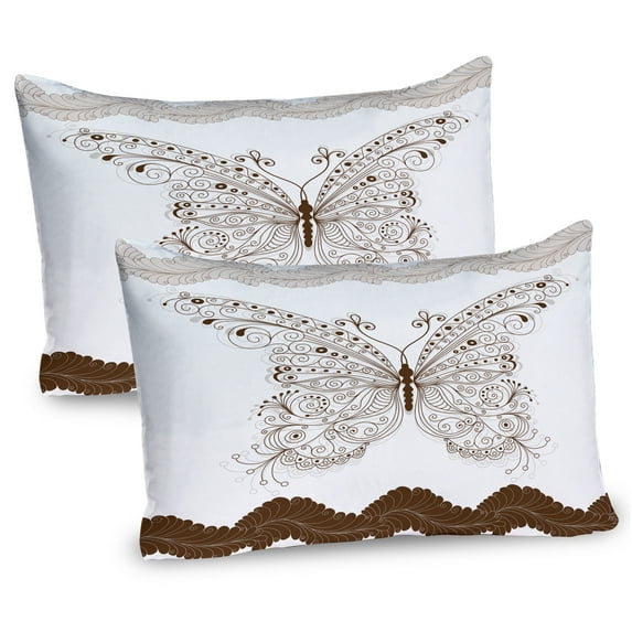 Ambesonne Butterfly Pillow Sham 2 Pack, Abstract Retro Spring, 36"x20", White Brown and Grey